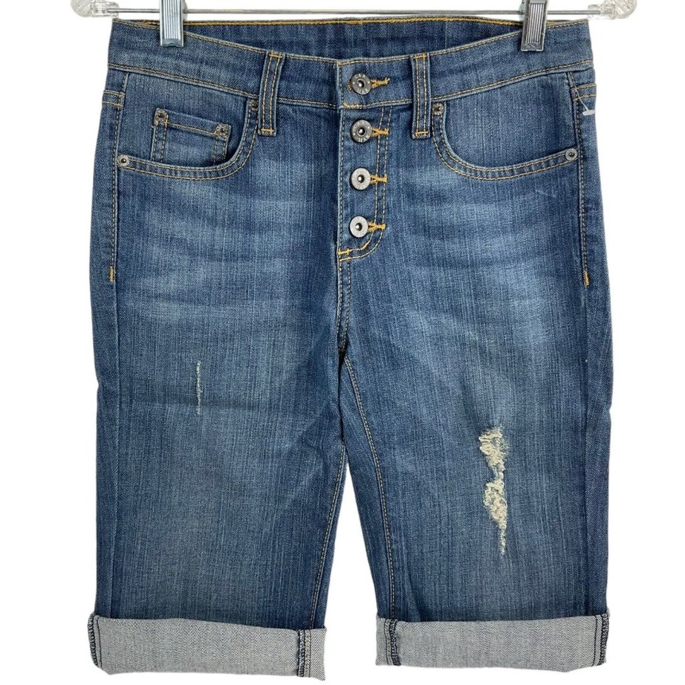 Carmar Shorts Womens Sz 25 Denim Bermuda Med Wash Button Stretch Mid Rs $219 Nwt